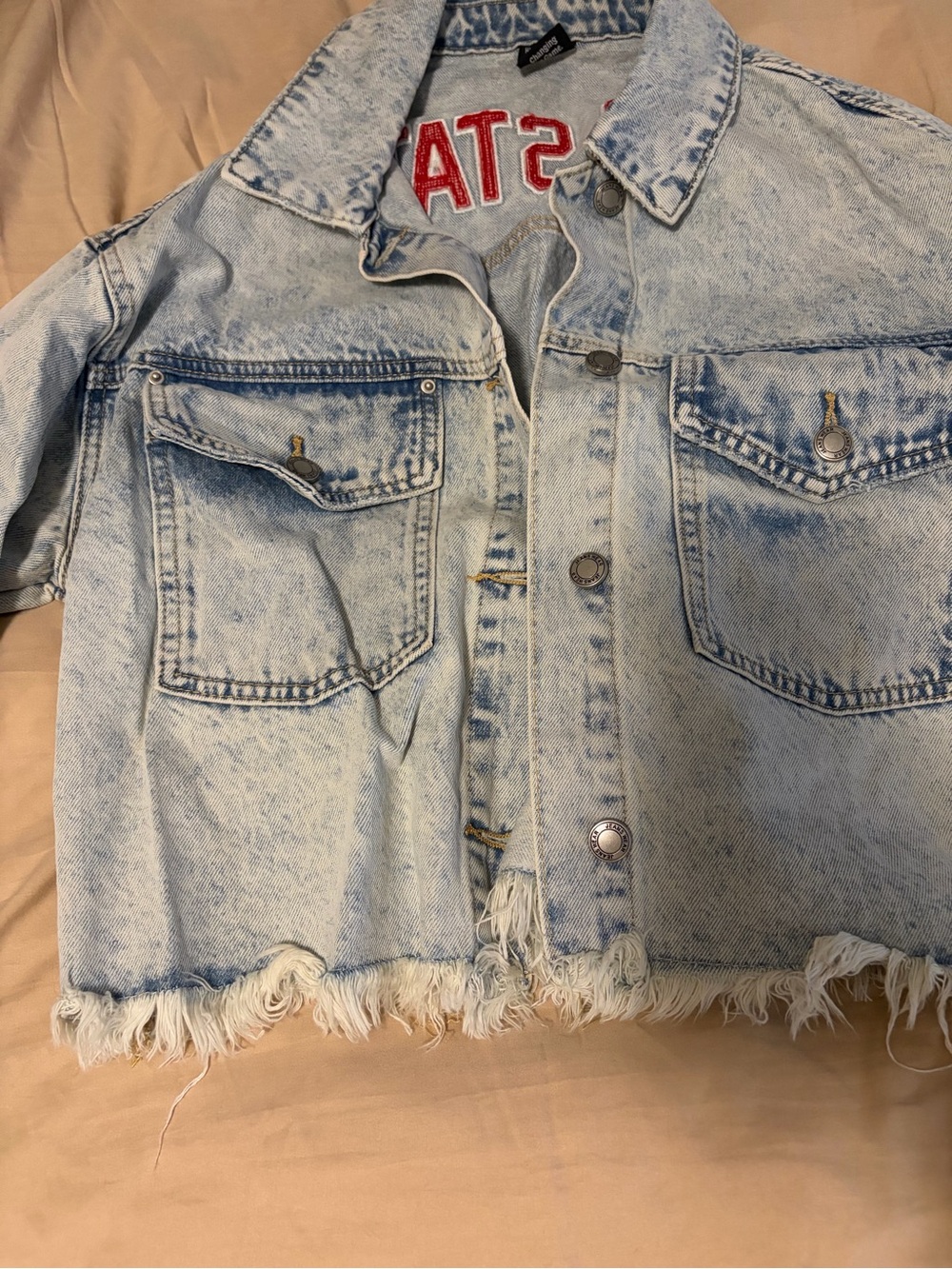 Ohio State light wash jacket